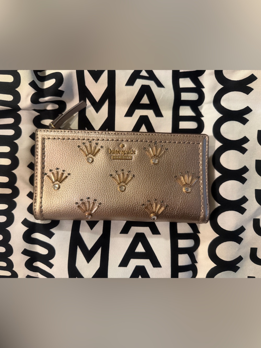 kate spade Metallic Rose Gold Studded Zip Card Holder